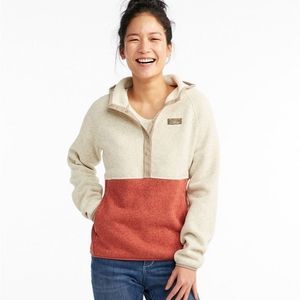 New LL Bean Womens Sweater Fleece Pullover Snap T XL tan & Orange